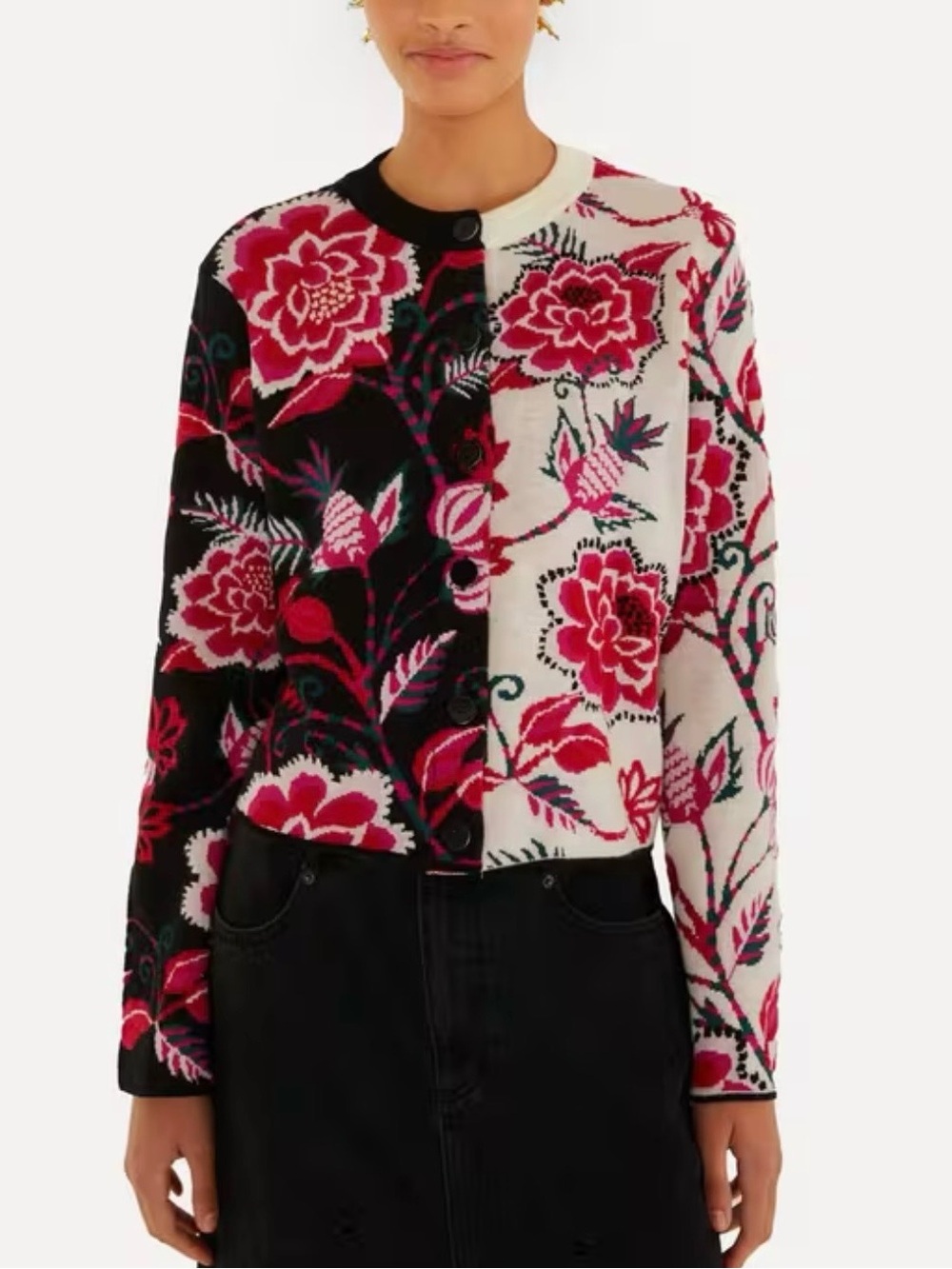 FARM Rio Winter Garden Mixed Knit Cardigan in Marcelle Black Size S. NWT